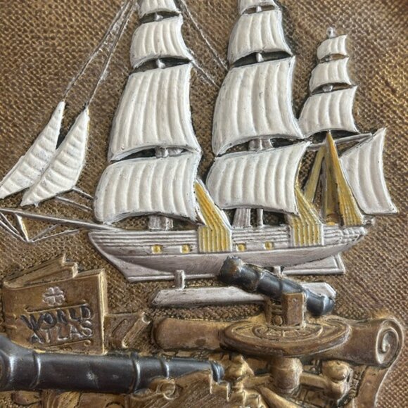 Vintage Nautical Wall Plaque with Ship and Cannon war plate ⚓️ - Picture 3 of 9
